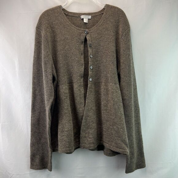 Garnet Hill Button Front Lambswool Blend Cardigan Size Large Brown Tan - Picture 1 of 6